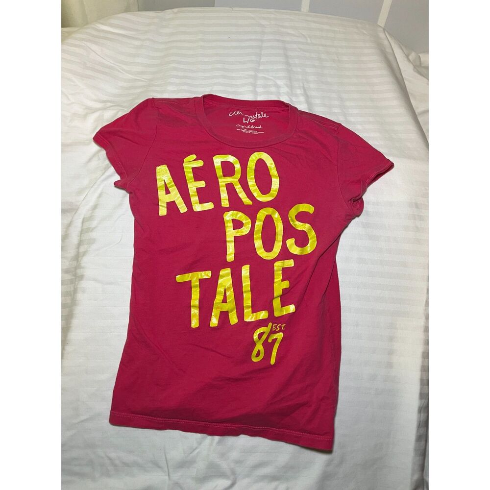 Aeropostale Womens Large Pink Graphic Logo T Shirt Casual Short Sle